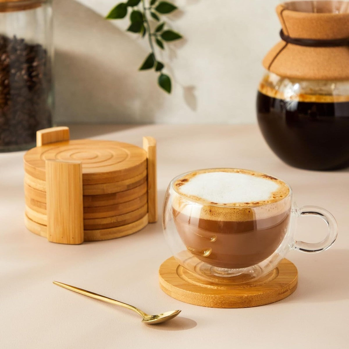 7Pcs Bamboo Coasters, Household Drink Cup Pads Protection, Tea Cup Table Holder 7Pcs Bamboo Coasters, Household Drink Cup Pads Protection, Tea Cup Table Holder
